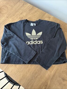 adidas Black Crewneck Sweatshirt with Gold Trefoil Logo
